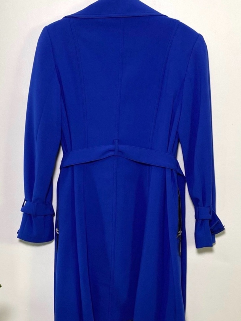 Cobalt Blue Belted Trench Coat with Asymmetric Zip by Insight - Picture 4 of 9